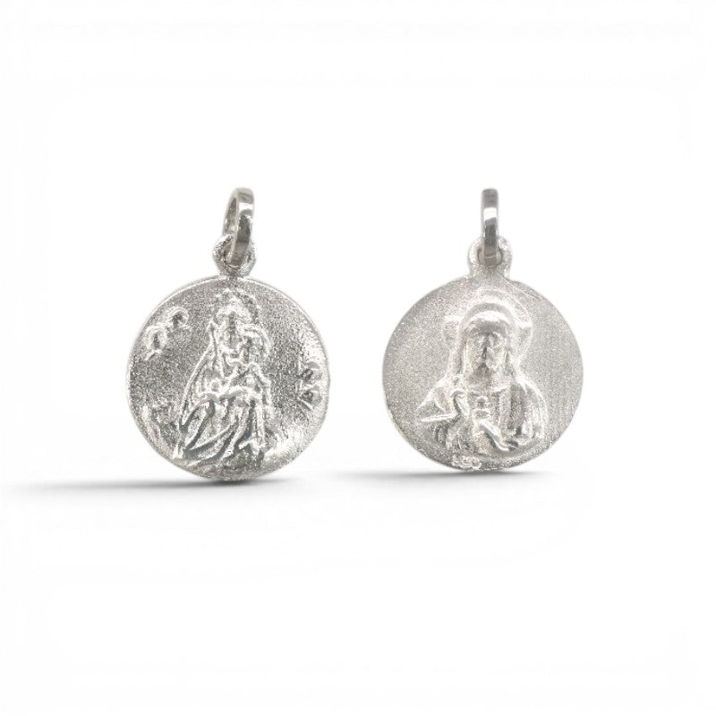 Escapulario de Plata Pulida Sagrado Corazón (14 mm)
