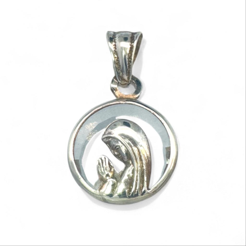 Medalla Virgen Orando Redonda Cristal Plata - 12 mm
