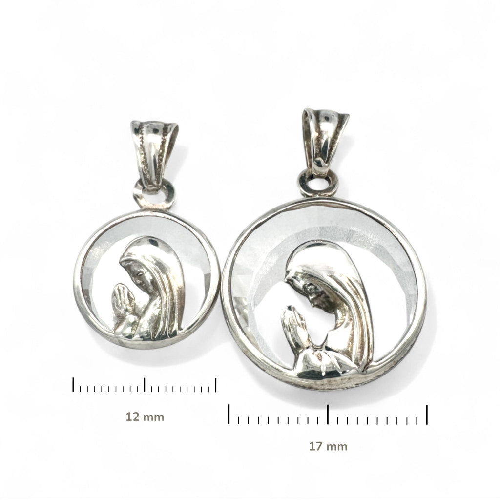 Medalla Virgen Orando Redonda Cristal Plata - 12 mm