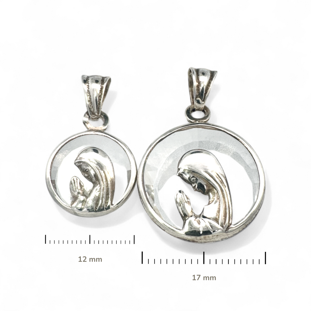Medalla Virgen Orando Redonda  Cristal Plata 17 mm