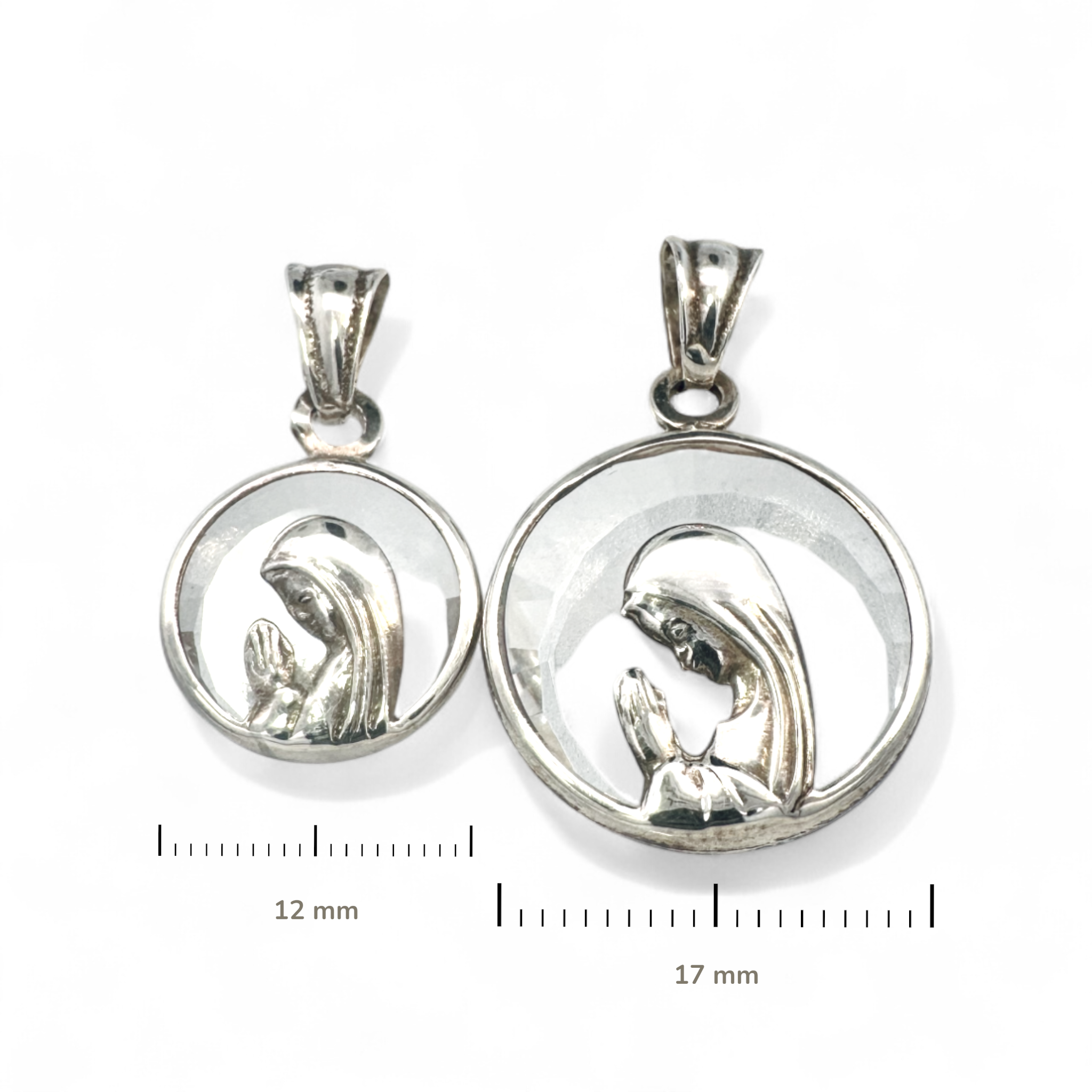 Medalla Virgen Orando Redonda  Cristal Plata 17 mm