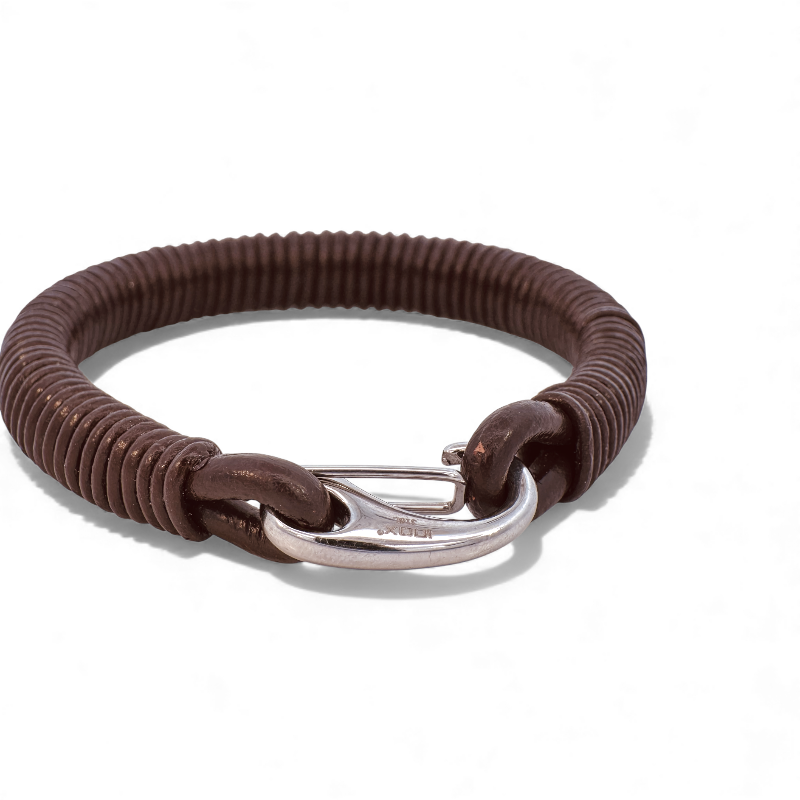 Pulsera Cuero Enrollado Café con cierre acero