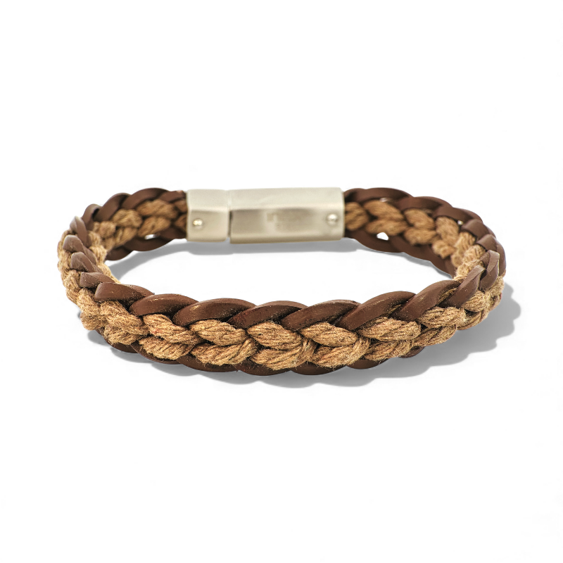 Pulsera Trenzada de Cuero y Cordón Natural cierre acero
