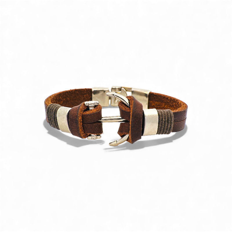 Pulsera de Cuero con Barra Metálica y Cierre Plateado