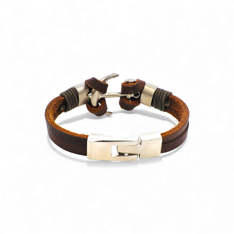 Pulsera de Cuero con Barra Metálica y Cierre Plateado