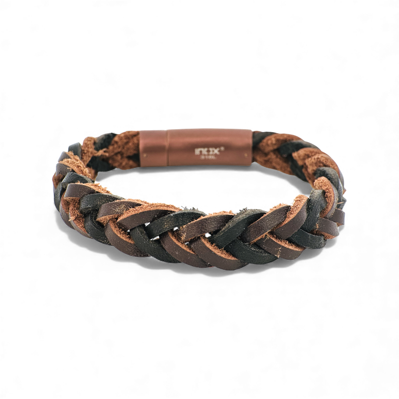 Pulsera de Cuero Bicolor con Broche Acero Imantado