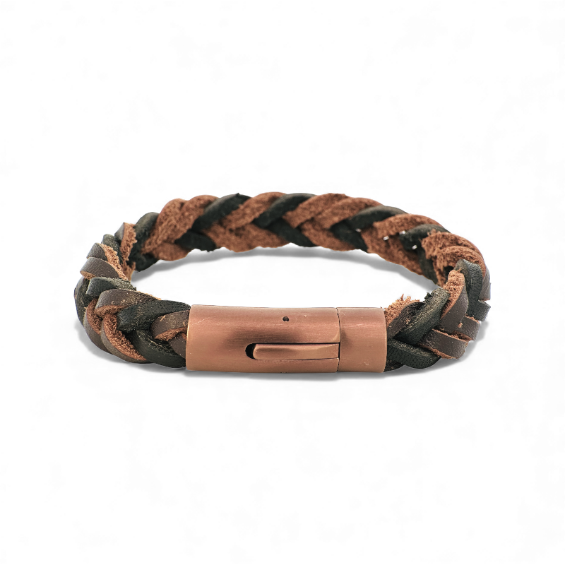 Pulsera de Cuero Bicolor con Broche Acero Imantado
