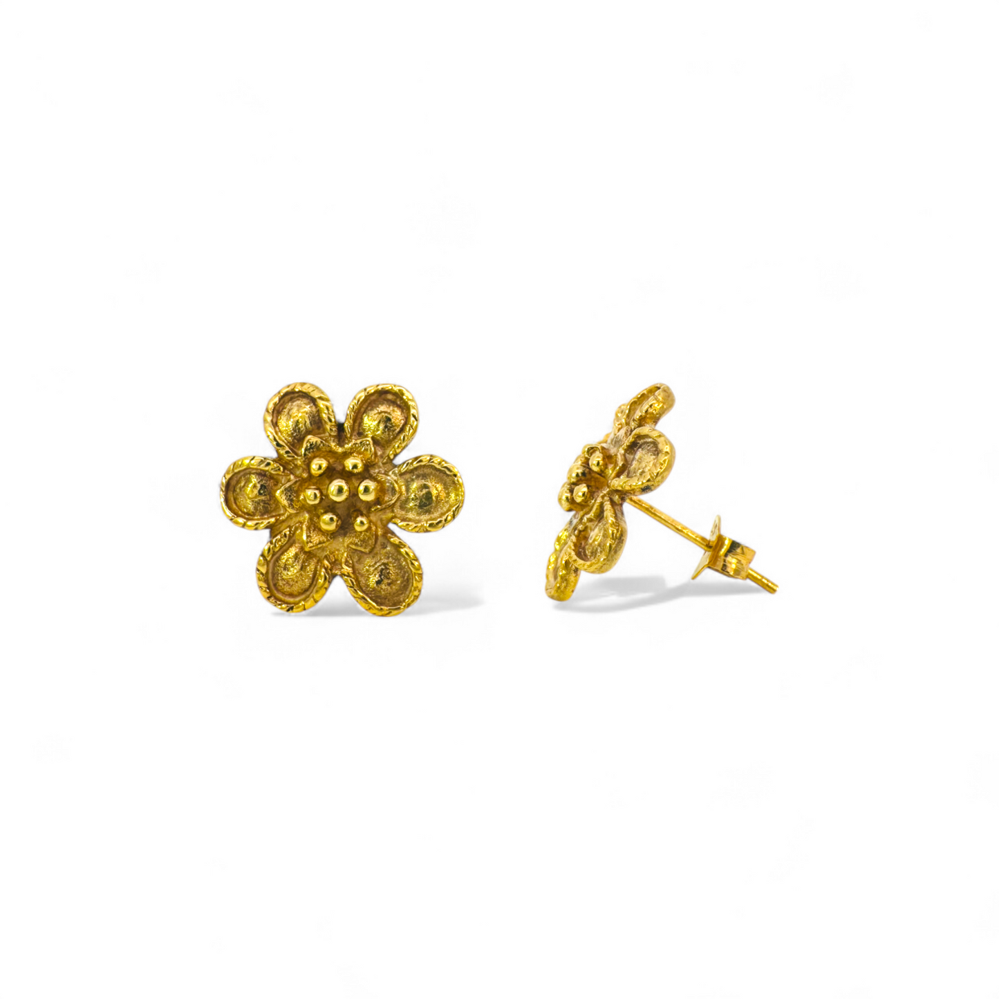 Aros stud flor dorada grande
