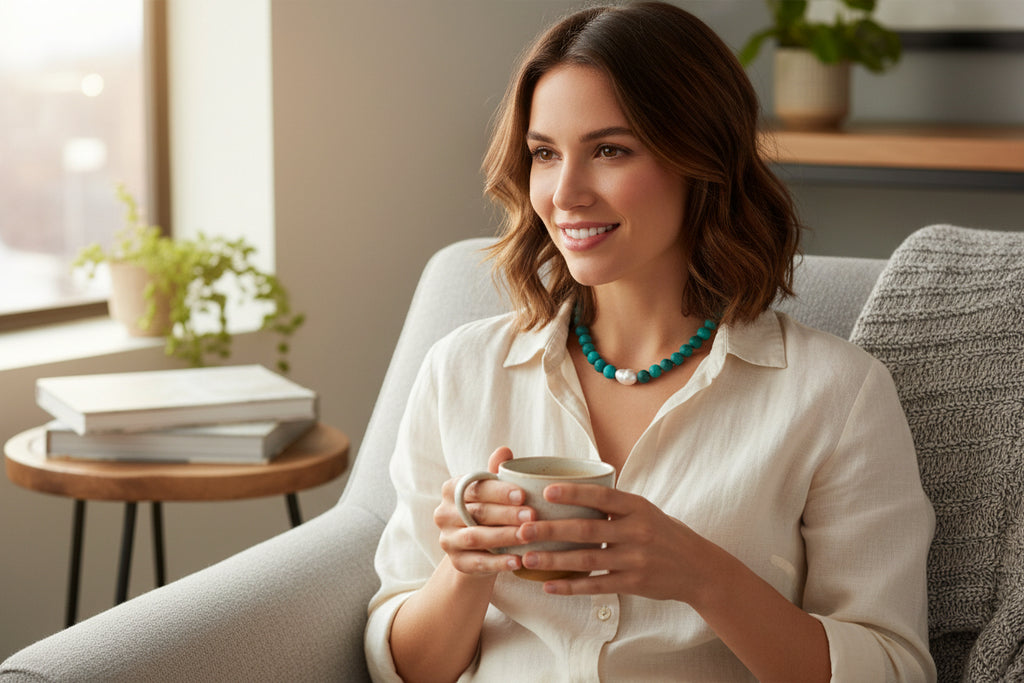 Collar Ágatas naturales 12 mm y perla barroca