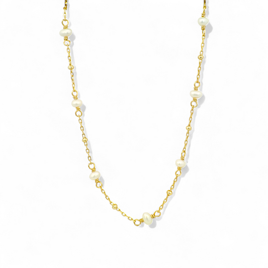 Collar Perlas 3 mm y bolitas doradas