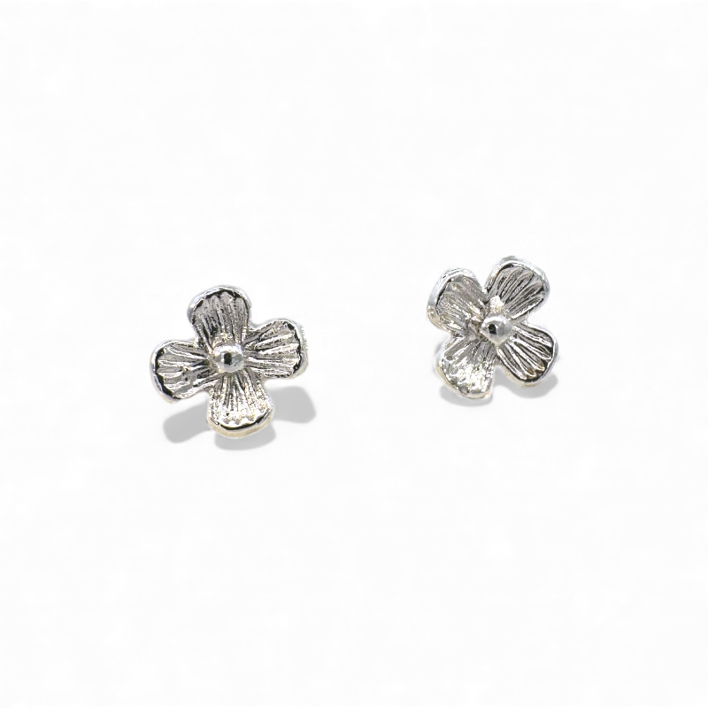 Aros stud flores mini plateados