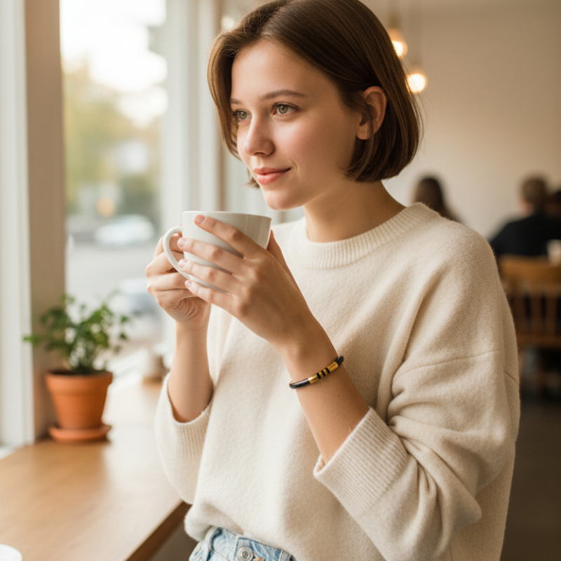 Esclava franjas Peach y baño oro 18K