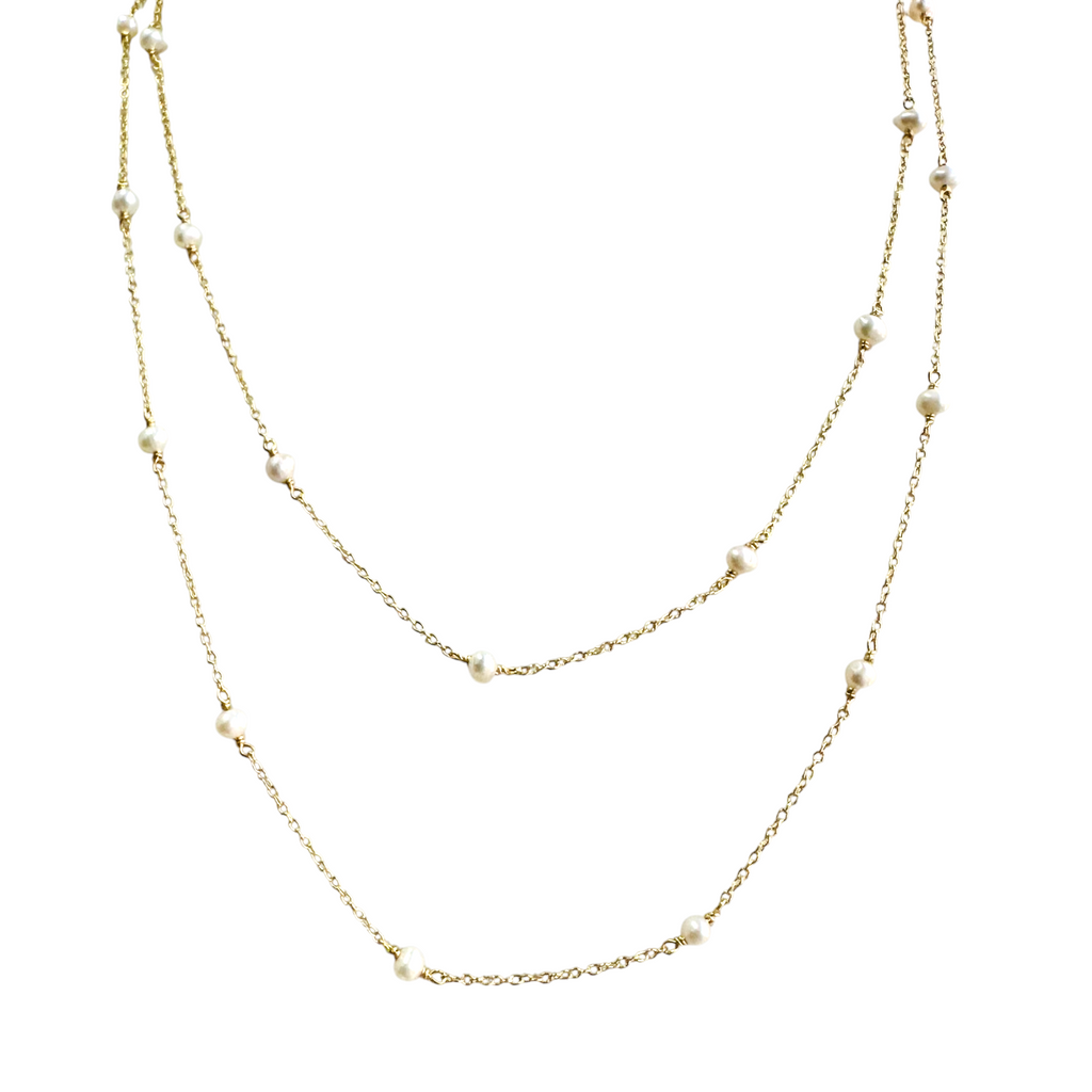 Collar de perlas en cadena de plata 925 bañada en oro