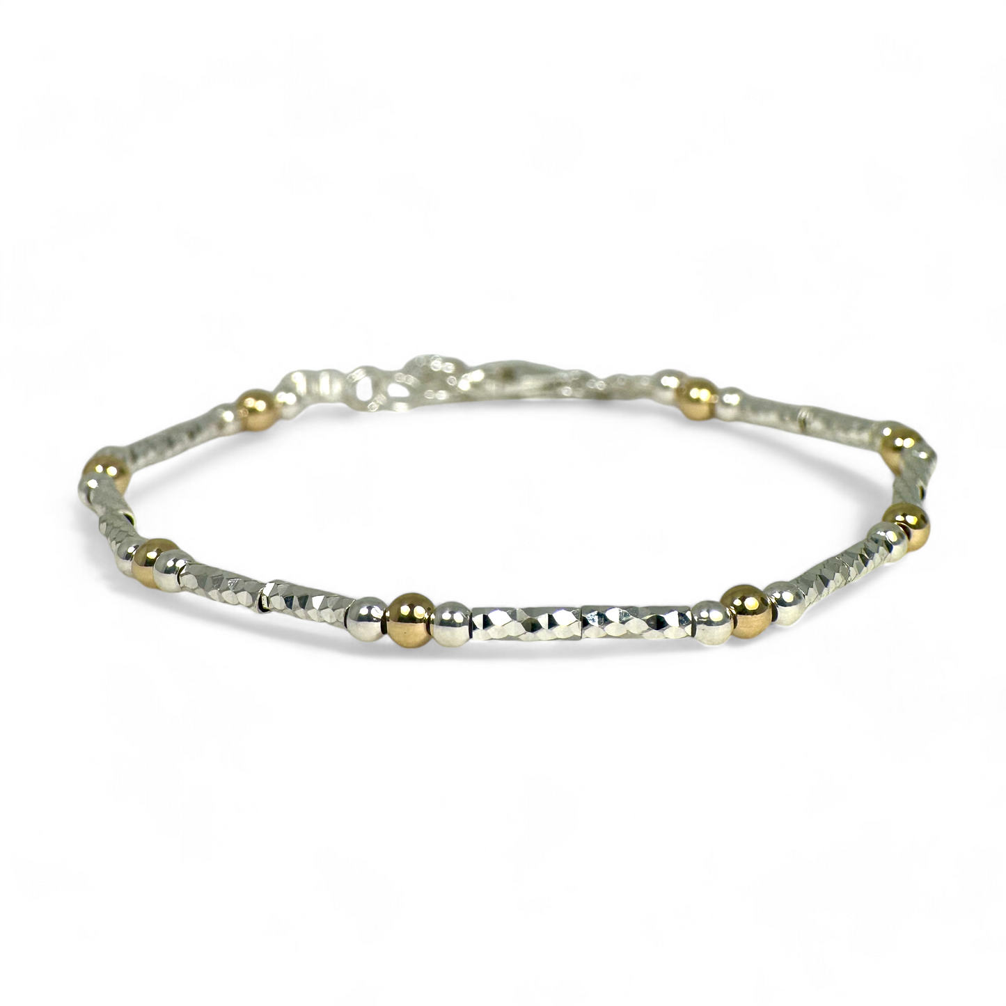 Pulsera Plata Sparkly y Bolitas de oro 14K I