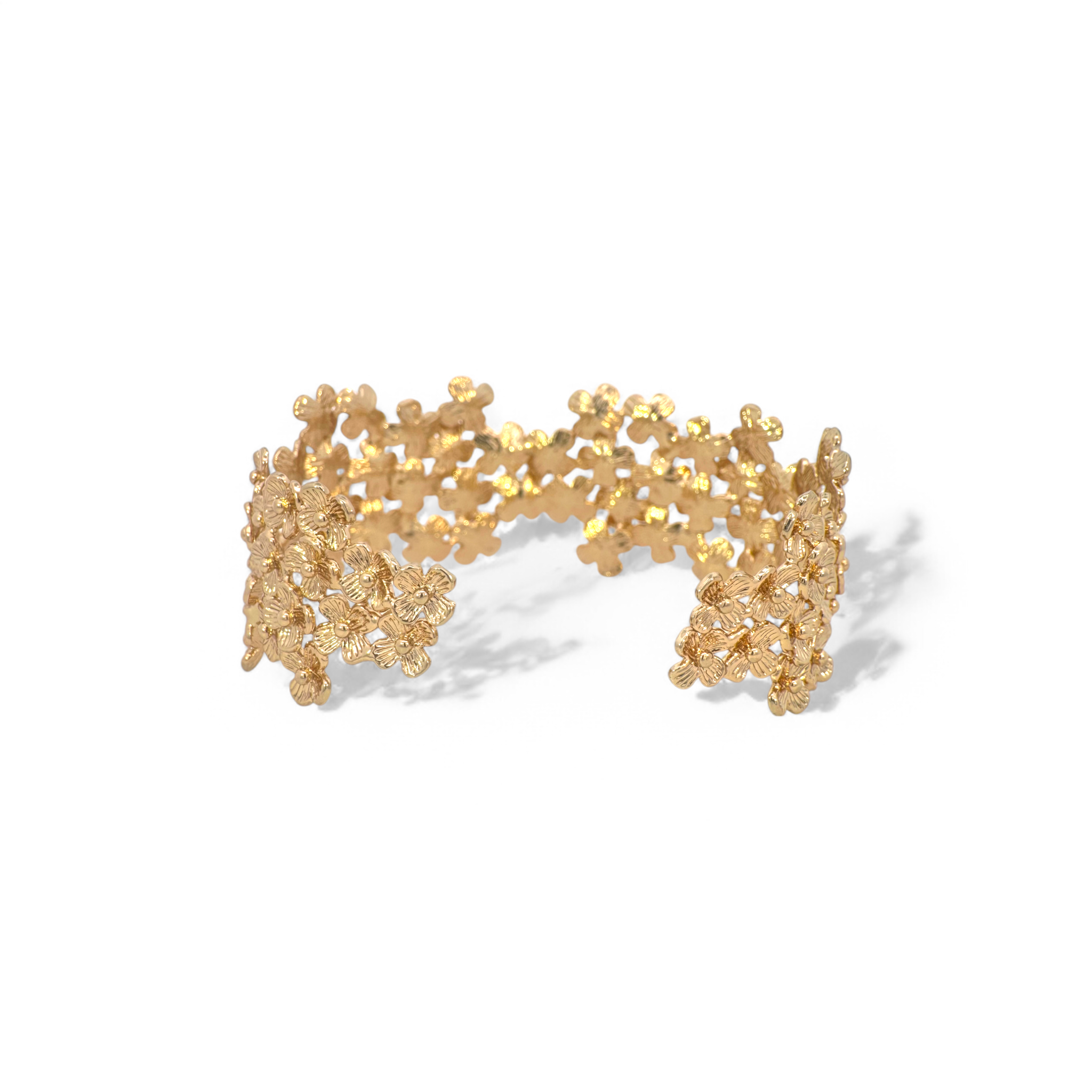 Pulsera esclava ajustable flores dorada angosta