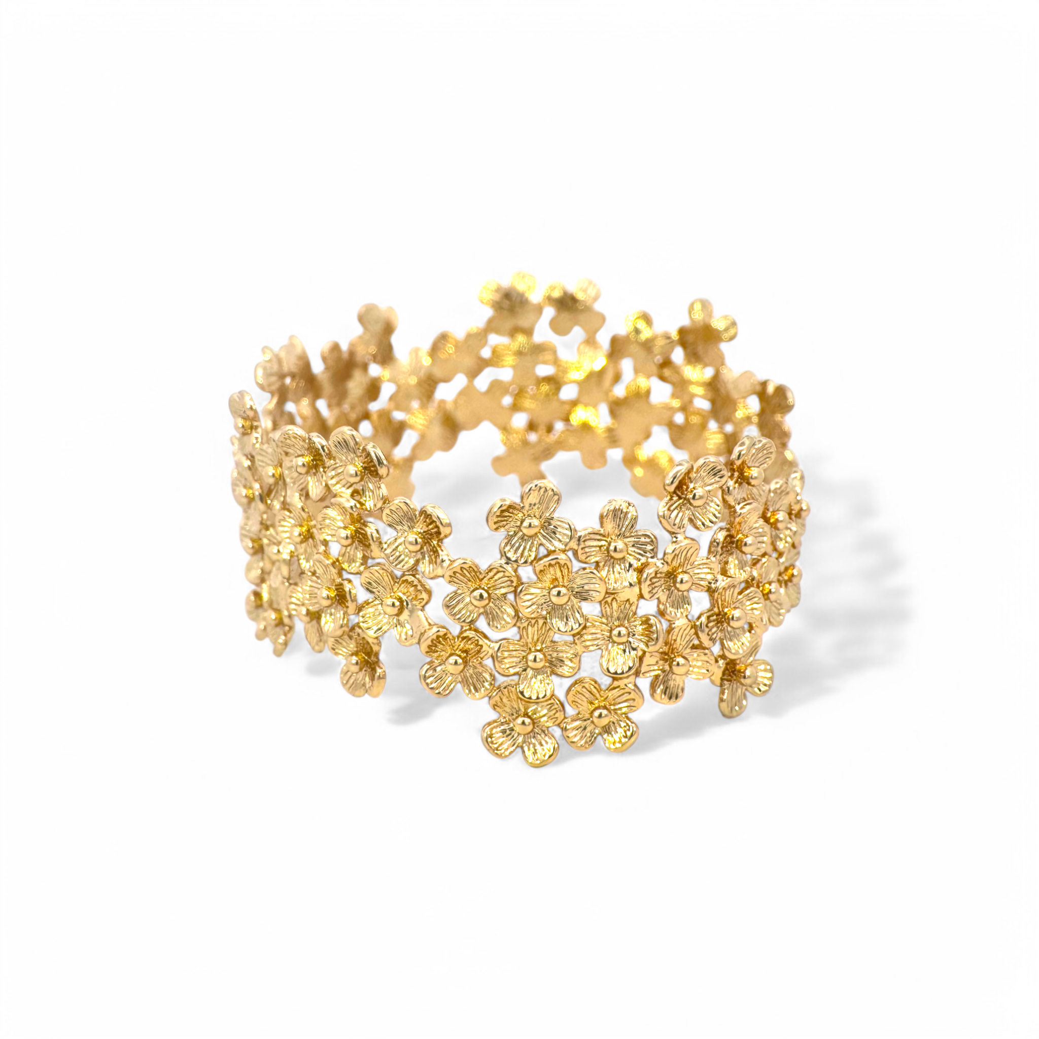 Pulsera esclava ajustable flores dorada angosta