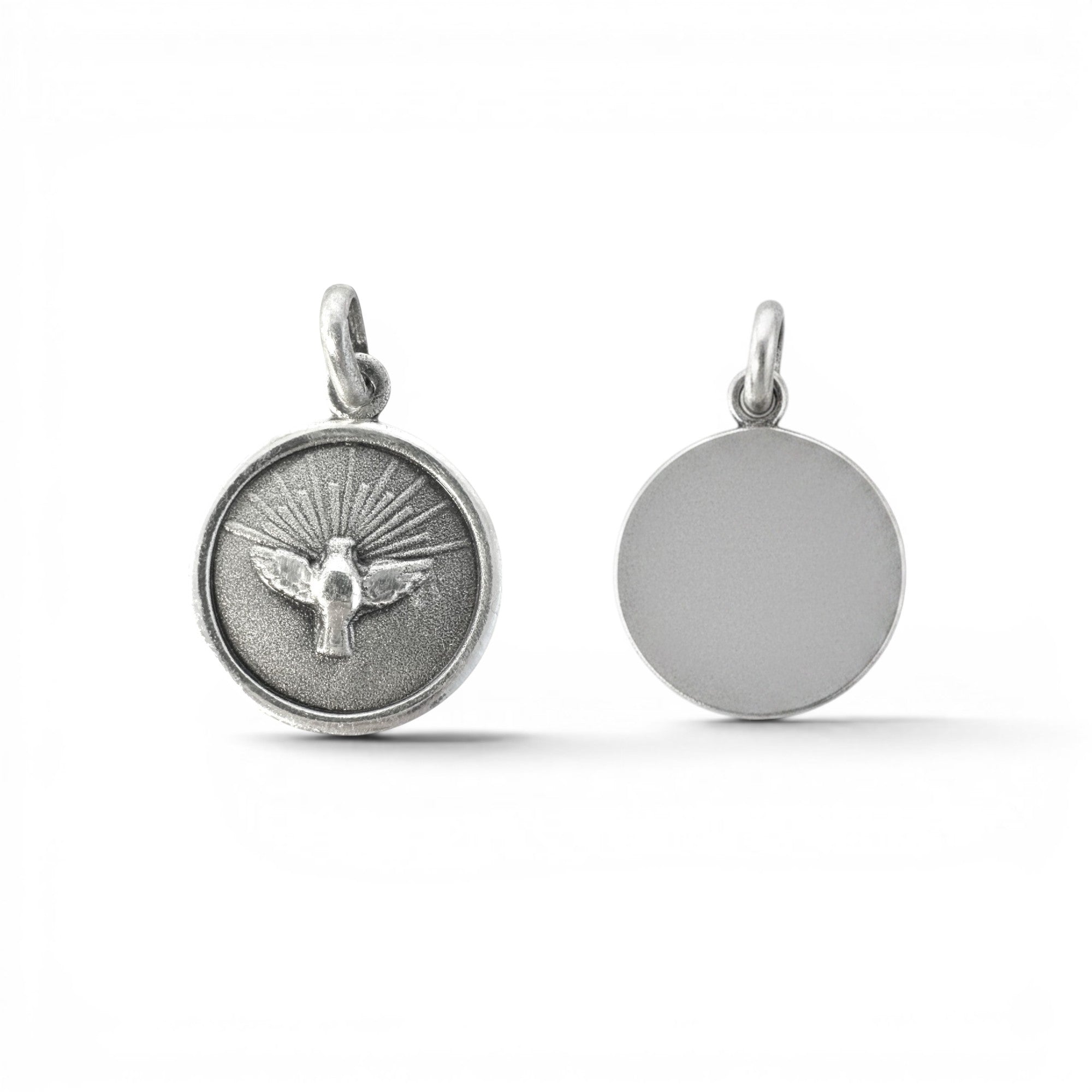 Medalla de Plata Envejecida Espíritu Santo (14 mm) Personalizable