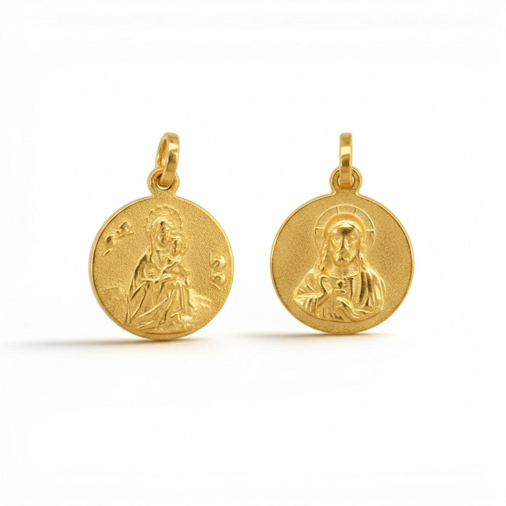 Escapulario Sagrado Corazón de Sophia Schneider Joyas en plata enchapada en oro de 14 mm con diseño circular
