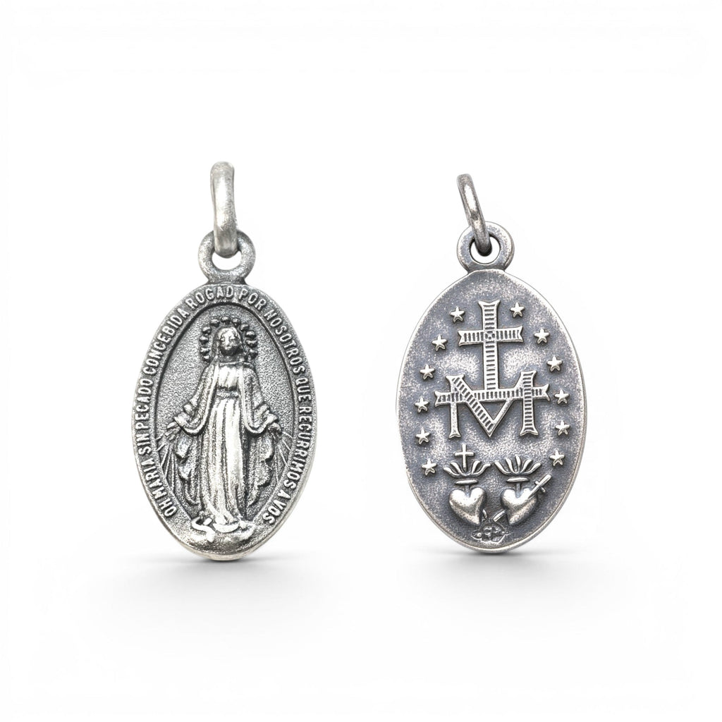 Medalla ovalada Sophia Schneider Joyas de la Virgen de los Rayos y Sagrado Corazón en plata 925 de 12x18 mm