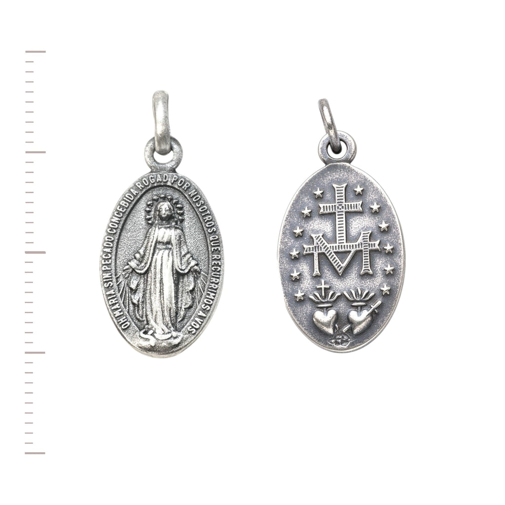 Medalla ovalada Sophia Schneider Joyas de plata 925 con la Virgen de los Rayos y el Sagrado Corazón, 12x18 mm