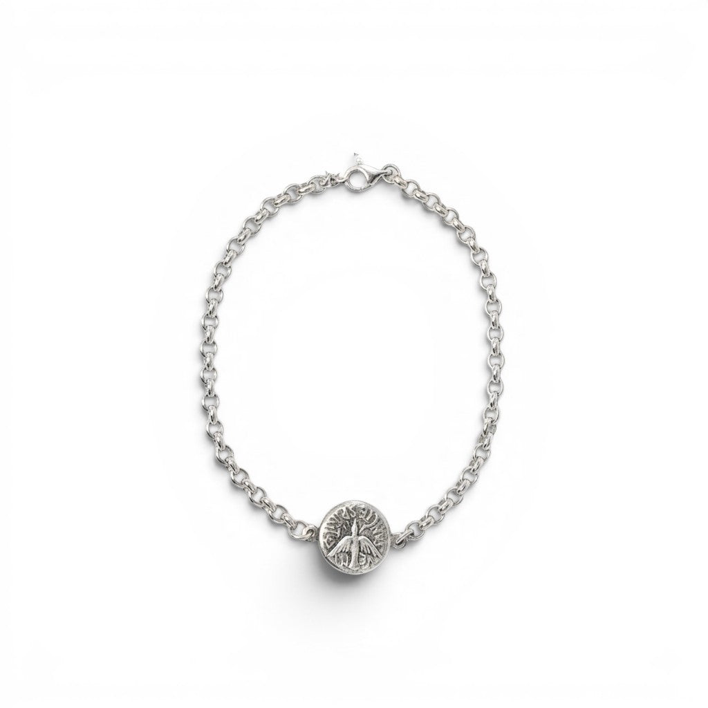Pulsera de cadena de eslabones de plata 925 con medalla circular del Espíritu Santo de Sophia Schneider Joyas