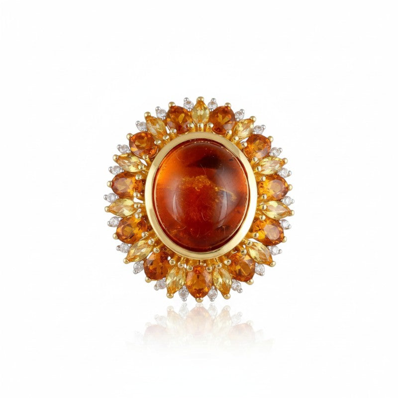 Sophia Schneider Joyas oval amber ring with citrine and zircon accents, 6.47 ct