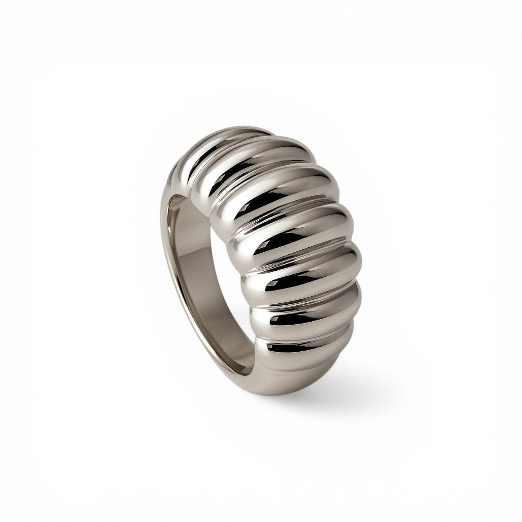 Sophia Schneider Joyas chunky ribbed silver-plated ring with rhodium finish, size 13.