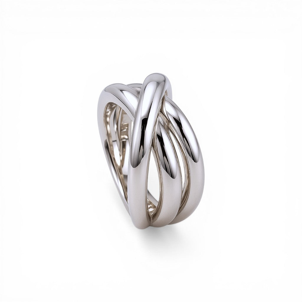 Sophia Schneider Joyas chunky silver-plated rhodium-plated ring with intertwined design, size 13.
