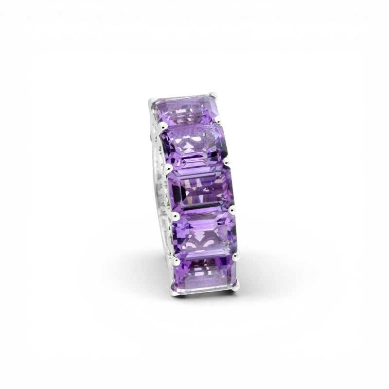 Anillo Quintillo Amatistas corte esmeralda Plata