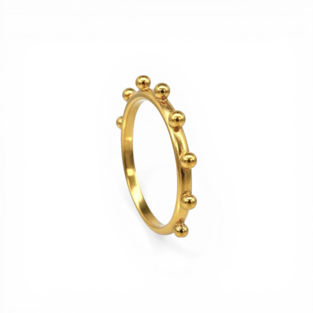 Sophia Schneider Joyas gold-plated silver ring with seven small beads, size 11.
