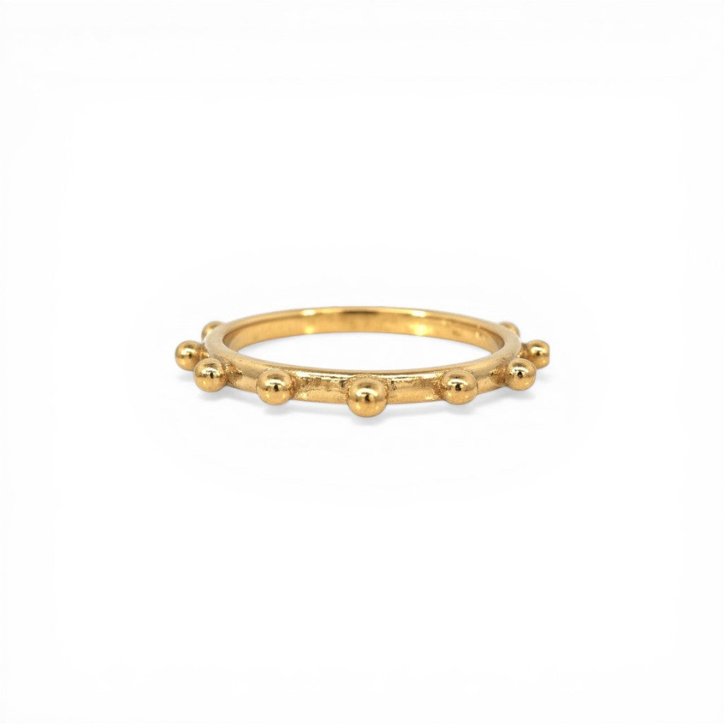 Sophia Schneider Joyas gold plated silver ring with seven small raised beads around the band, size 11.