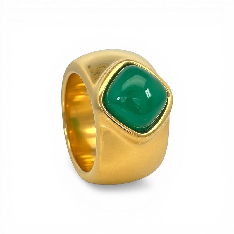 Sophia Schneider Joyas gold-plated silver ring with a square-cut green onyx stone.