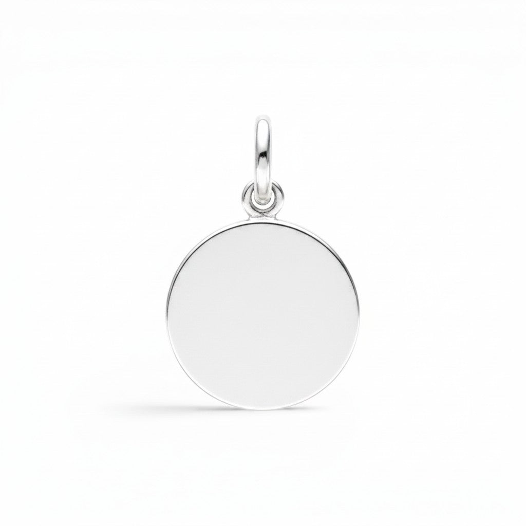 Sophia Schneider Joyas round 14mm sterling silver Holy Spirit medal with dove engraving, customizable.