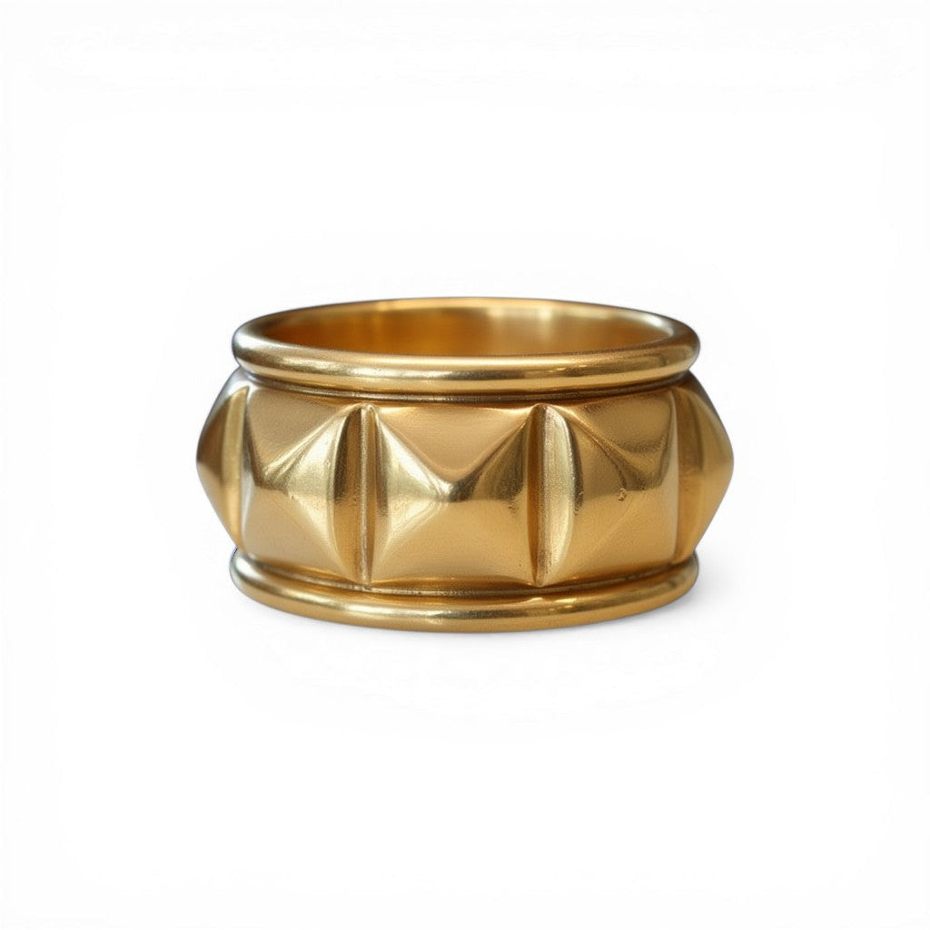 Sophia Schneider Joyas silver ring with rhodium plating, size 15, featuring a studded geometric design.