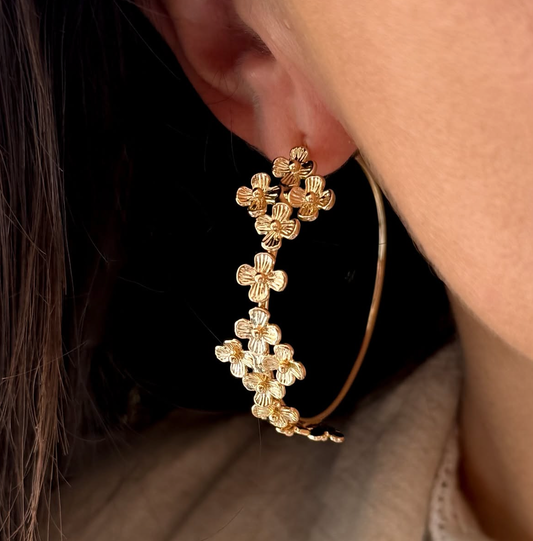 Aros flores argollas doradas grandes