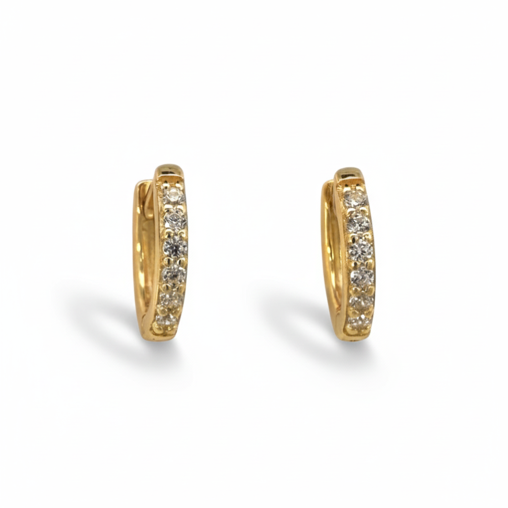 Aros argollas mini con circones plata bañada en oro
